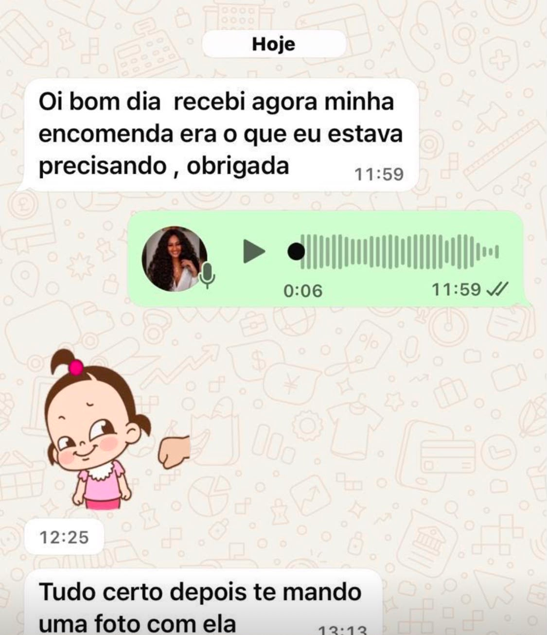 Cliente agradece pelo pedido entregue