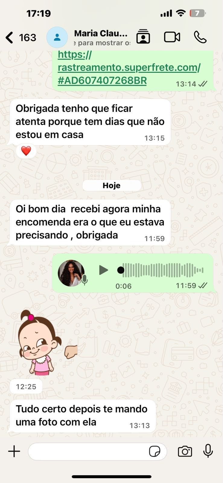 Depoimento de cliente satisfeito com a entrega