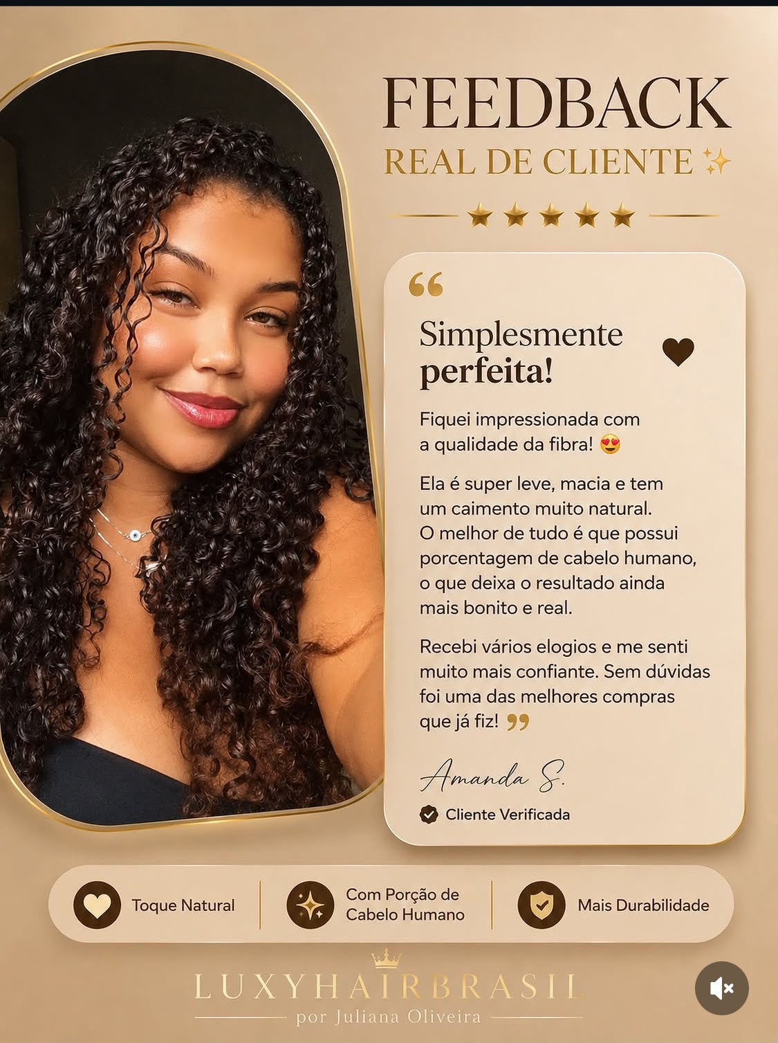 Feedback de Amanda S.: fibra leve, macia e de caimento natural
